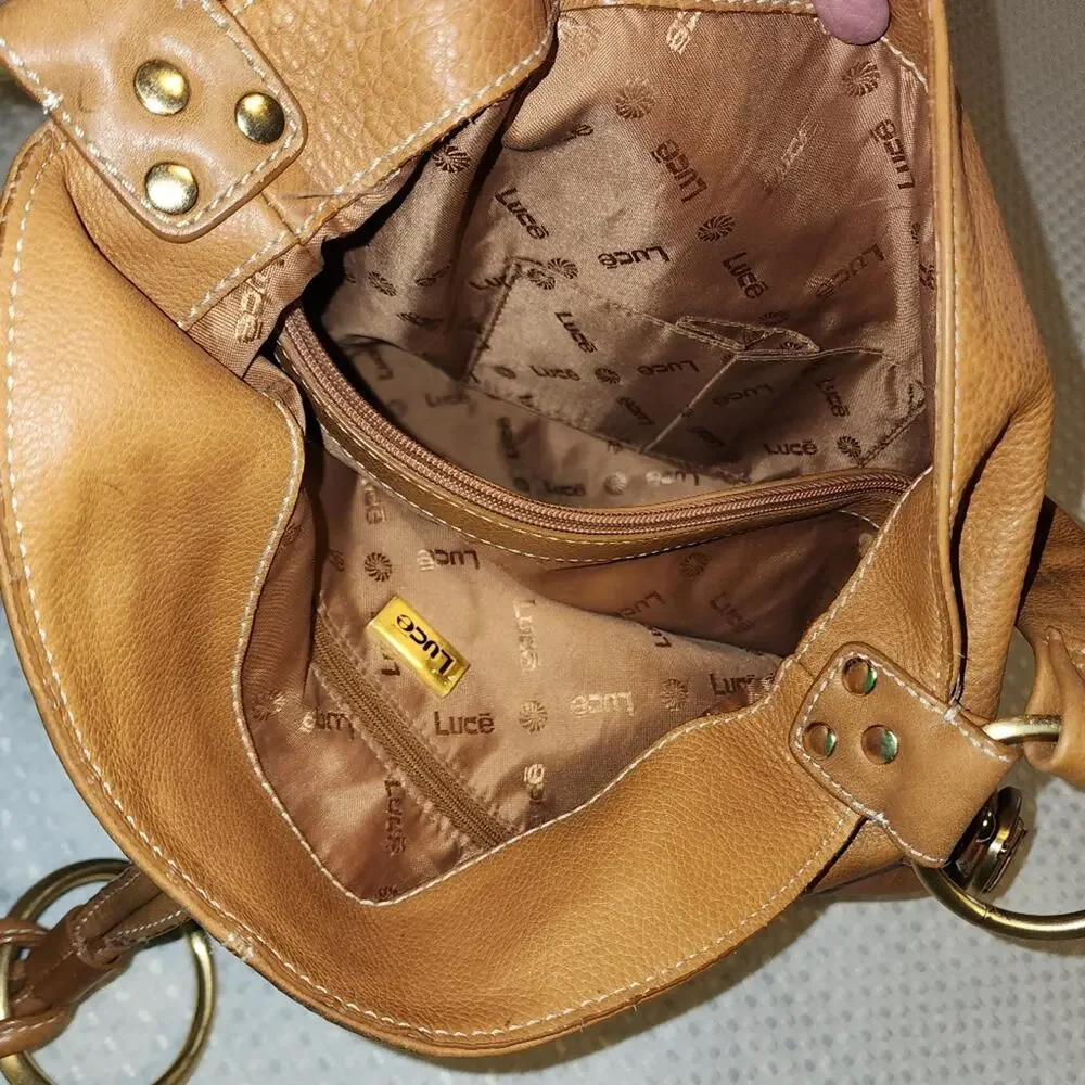 LUCE EUC COGNAC LEATHER SLOUCHY HOBO BAG